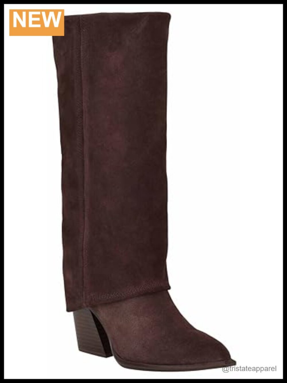 Nine West Knee High Boots Pointed Toe Pull On Stacked Block Heel Dress Boots